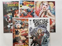 3 Harley Quinn Comics and 2 Suicide Squad Comics