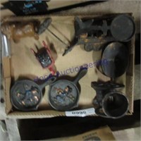Cast iron mini skillets, scale, coffee grinder