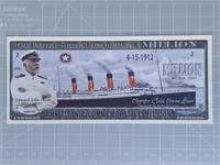 Titanic commemorative million dollar banknote