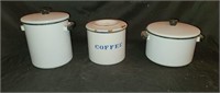 Enamelware Canister and Pots
