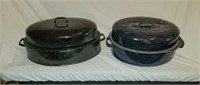 2 Vintage Graniteware Covered Roasters