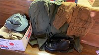 USAF jacket, hats, boots, misc