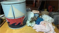 Vintage hats, slip, sailboat tub/tin - hats/slip