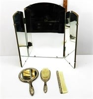 Vanity Mirror W/Vintage Brush Set