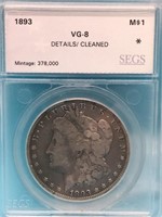 1893-P VG-8 Morgan Silver Dollar SEGS Graded