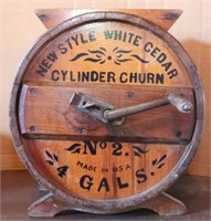 Wooden butter churn, hand painted & marked
