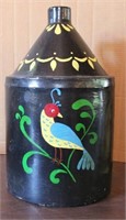 large black jug, hand painted w/Distlefink, 18"h