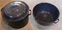 2 pieces blue speckled enamelware, pot & canner