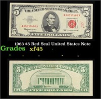 1963 $5 Red Seal United States Note Grades xf+