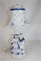 Blue and White Courting Couple Ceramic Lamp