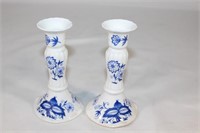 Vintage Vienna Woods Blue & White Candle Holders