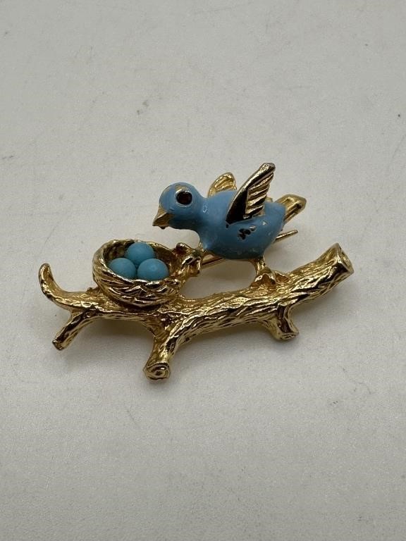 VTG BIRS W NEST & EGGS BROOCH / PIN