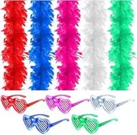 20 Pcs Colorful Feather Boas with Glasses Set