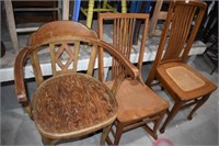 2 Oak Chairs & Oak Rocking Chair