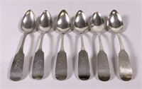 6 coin silver spoons, 260g,  J. Shaffner, 8.5"L