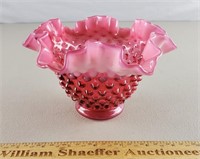 Fenton Cranberry Hobnail Glass Dish 4" H