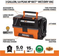 Ridgid NXT 3 gallon Wet/Dry Vacuum 5.0 HP
