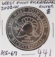 2002W est Point Bicentennial Silver Dollar MS67