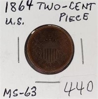 1864 US Two Cent Piece MS63