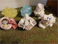 Vintage rabbit lot w rabbit in basket candy dishes