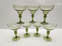 LOT OF 7 VINTAGE GREEN MARGARITA GLASSES