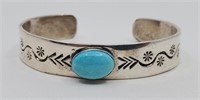 Vintage Navajo Sterling Silver Turquoise Cuff