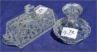 2 Crystal items - Butter dish & Perfume bottle