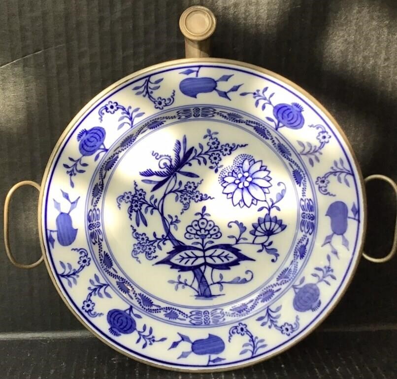 VINTAGE GERMAN PORCELAIN BLUE WARMING DISH