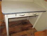Vintage enamel top single drawer table. Measures: