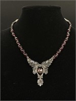 VTG Raven Marcasite & Amethyst Colored Necklace