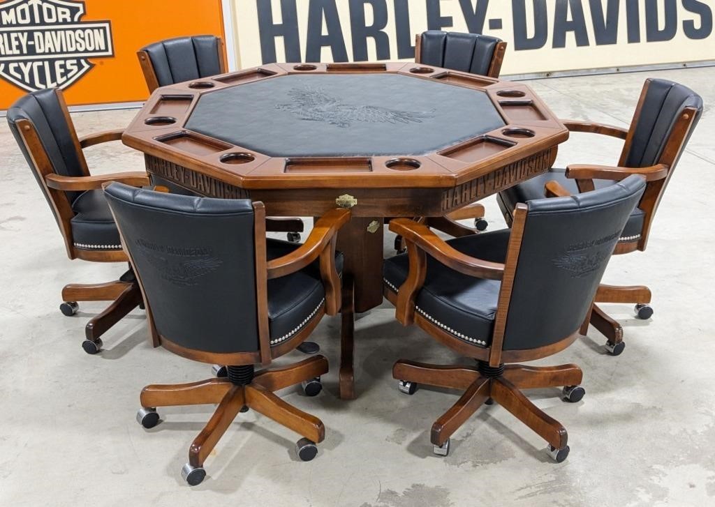 Harley-Davidson Brand Leather Top Poker Table