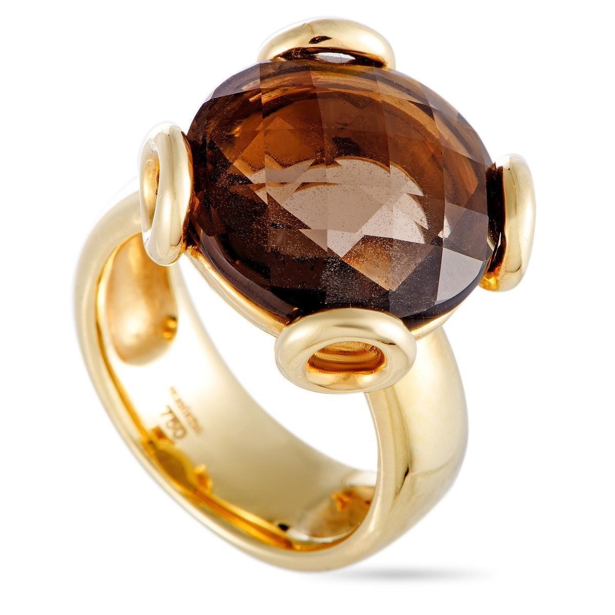 Rugiada 18K Yellow Gold Smoky Round Topaz Ring