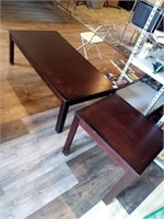 Brown wood coffee table and one end table