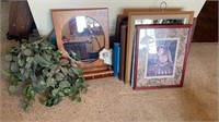 Assorted pictures, frames, decor