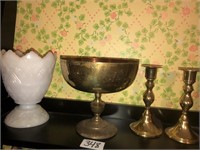 Milk glass and candlesticks compote