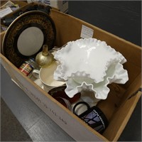 Box Lot of Assorted Milk Glass & Other Glass