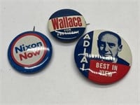 (3) Vtg Political Election Buttons- Nixon, +
