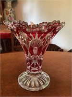 Antique crystal, red flash, vase, decorative top