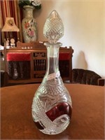 Vtg crystal? red flash, decanter 13"h