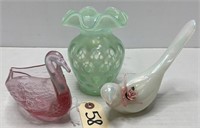 3pcs of Fenton Glass - Vase, Swan Dish, Bird
