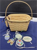 Longaberger baskets with festive ceramic tags