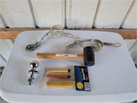 ASSORTED TOOLS, ETC. - MALLET, UTILITY KNIVES,