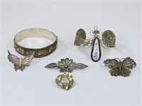 Vintage Spun Silver Butterfly Pins, Bracelets