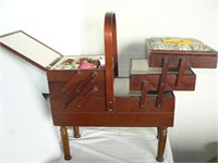 CANTILEVER SEWING BOX AND CONTENTS