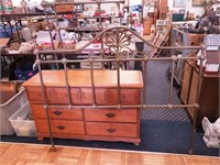 Maple chest of drawers (as-is); plus an iron bed