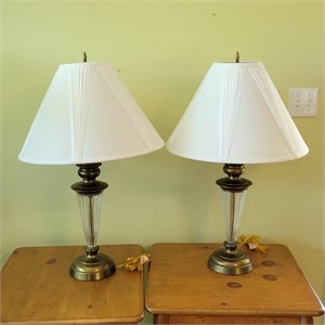 (2) Glass & Brass Table Lamps 28" Tall