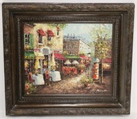 Parisian street scene framed canvas painting