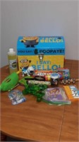 Assortment of toys with minions trunk