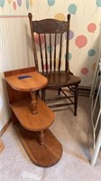 Antique chair & tiered wood shelf (needs some