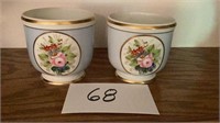 Pair Vintage Portuguese Porcelain Cachepot 4.5 in